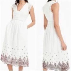 J Crew Point Sur Pointelle Embroidered Midi Dress